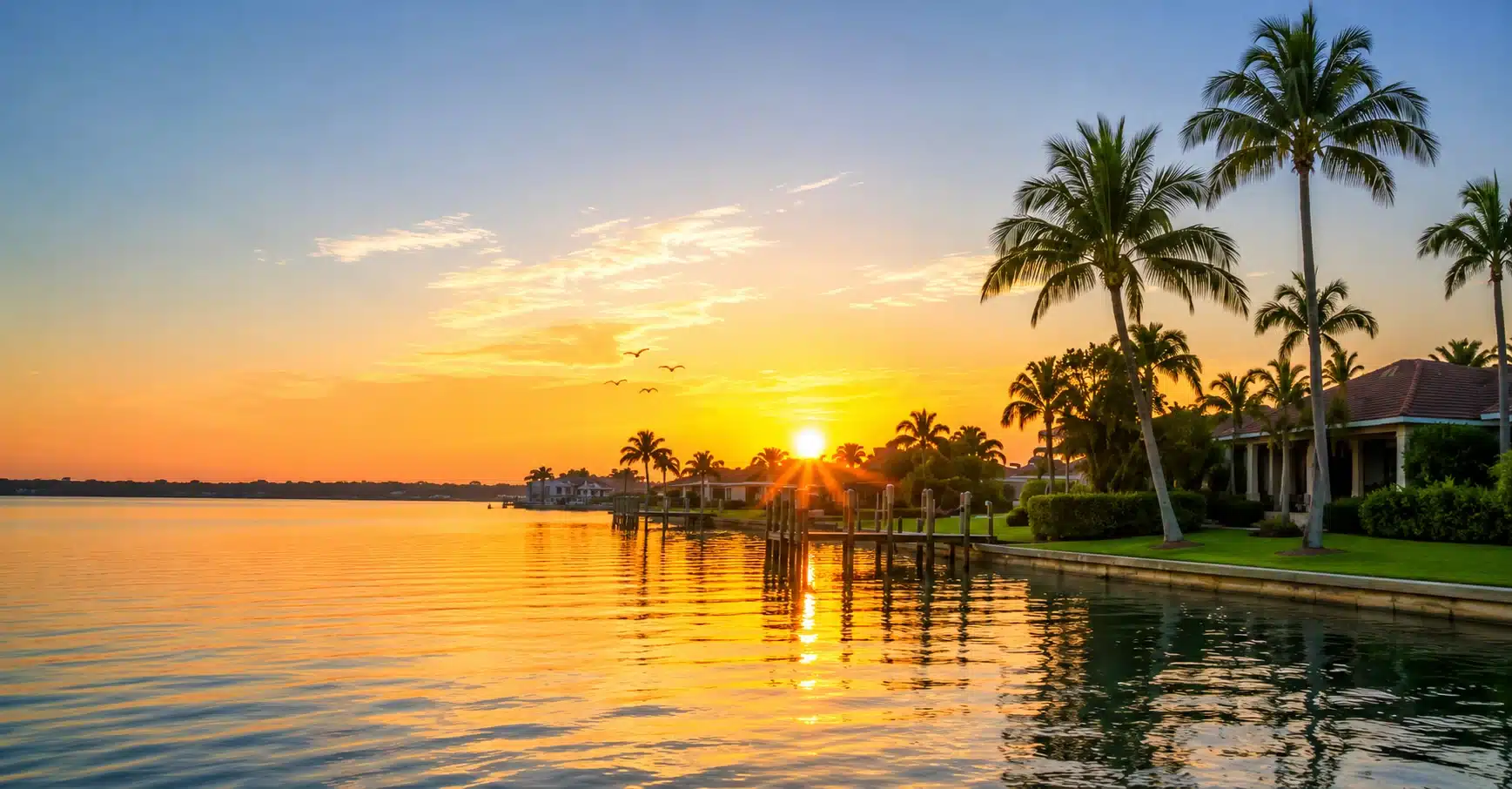 Southwest Florida waterfront at sunset