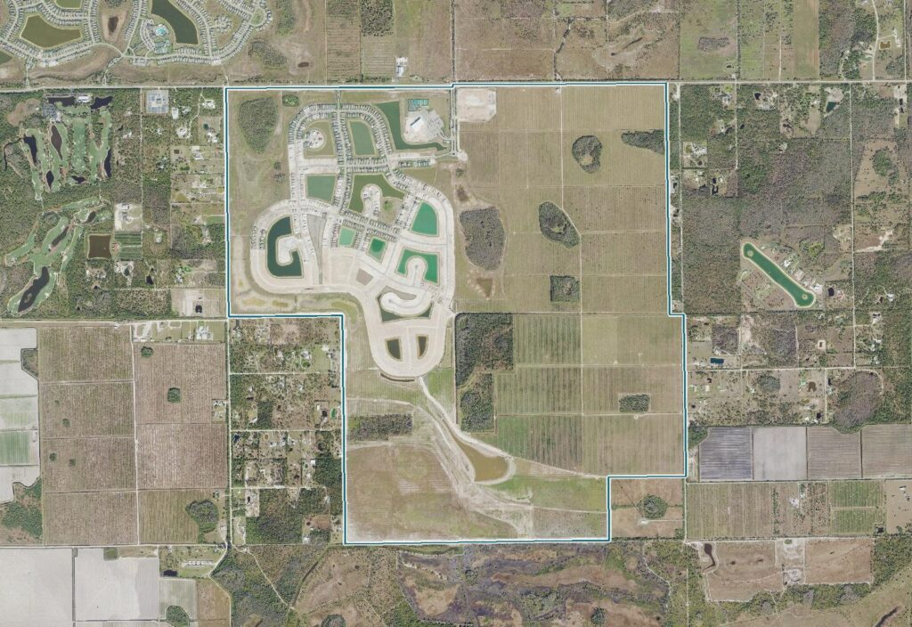 Aerial view of Verdana Village with the community boundary outlined